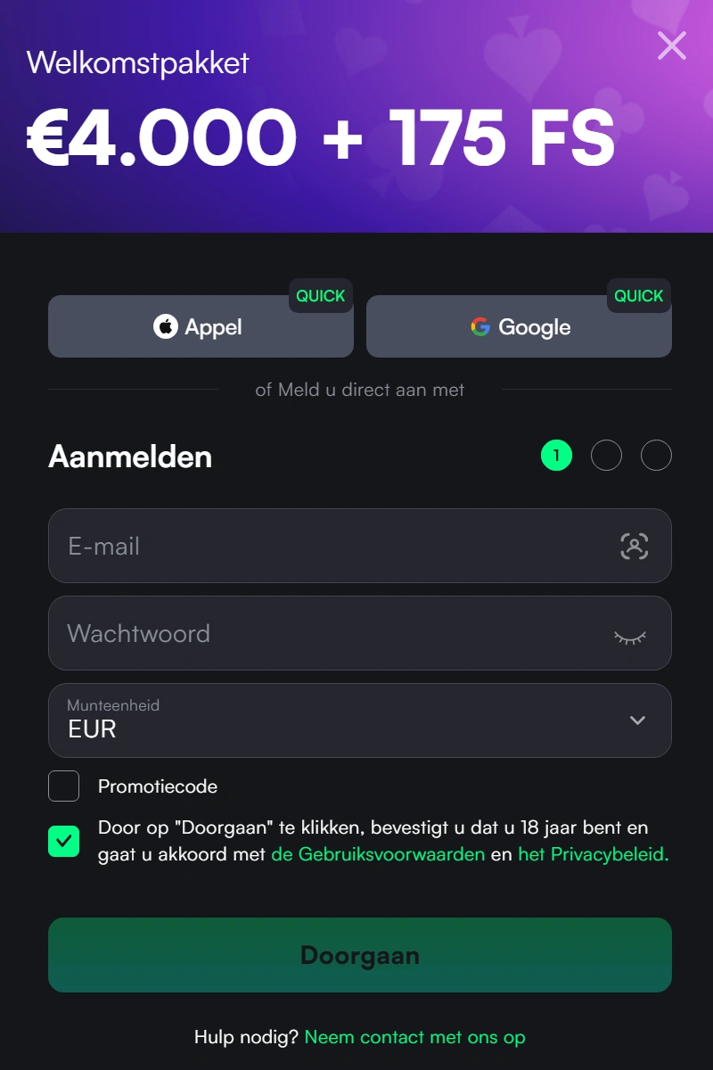 Registratie en Login bij TrueLuck